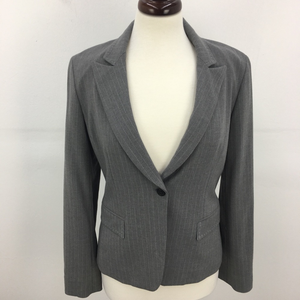 Elie Tahari Grey Wool One Button Blazer Jacket